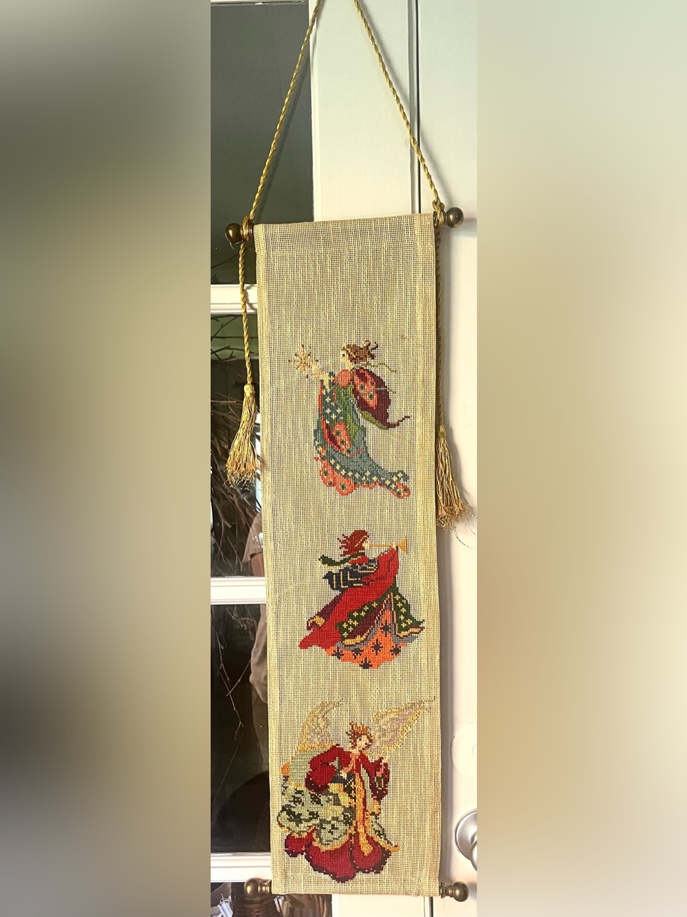 Bell Pull Wall Hanging Tapestry Needlepoint Christmas Angels Handmade